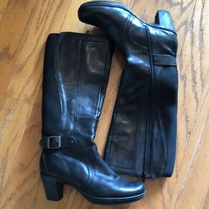 Clarks Black Leather Heeled Boots